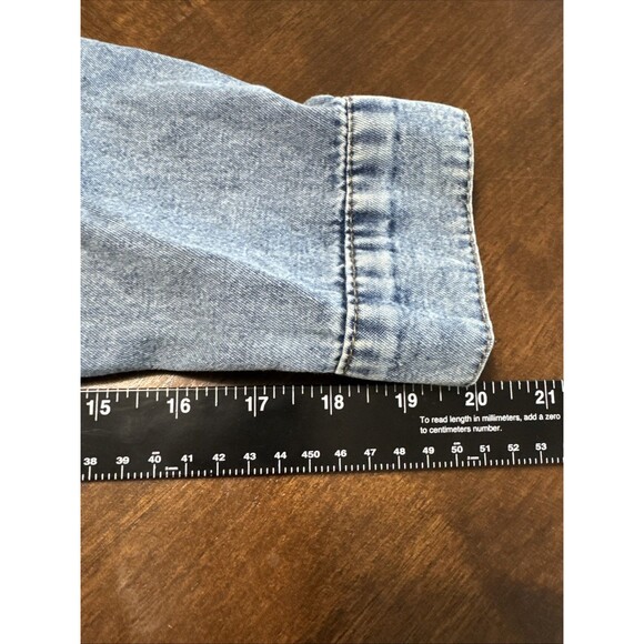 SHEIN Denim Dress Medium Snap Tiered Blue Cotton Long Sleeve Chambray - Picture 7 of 7